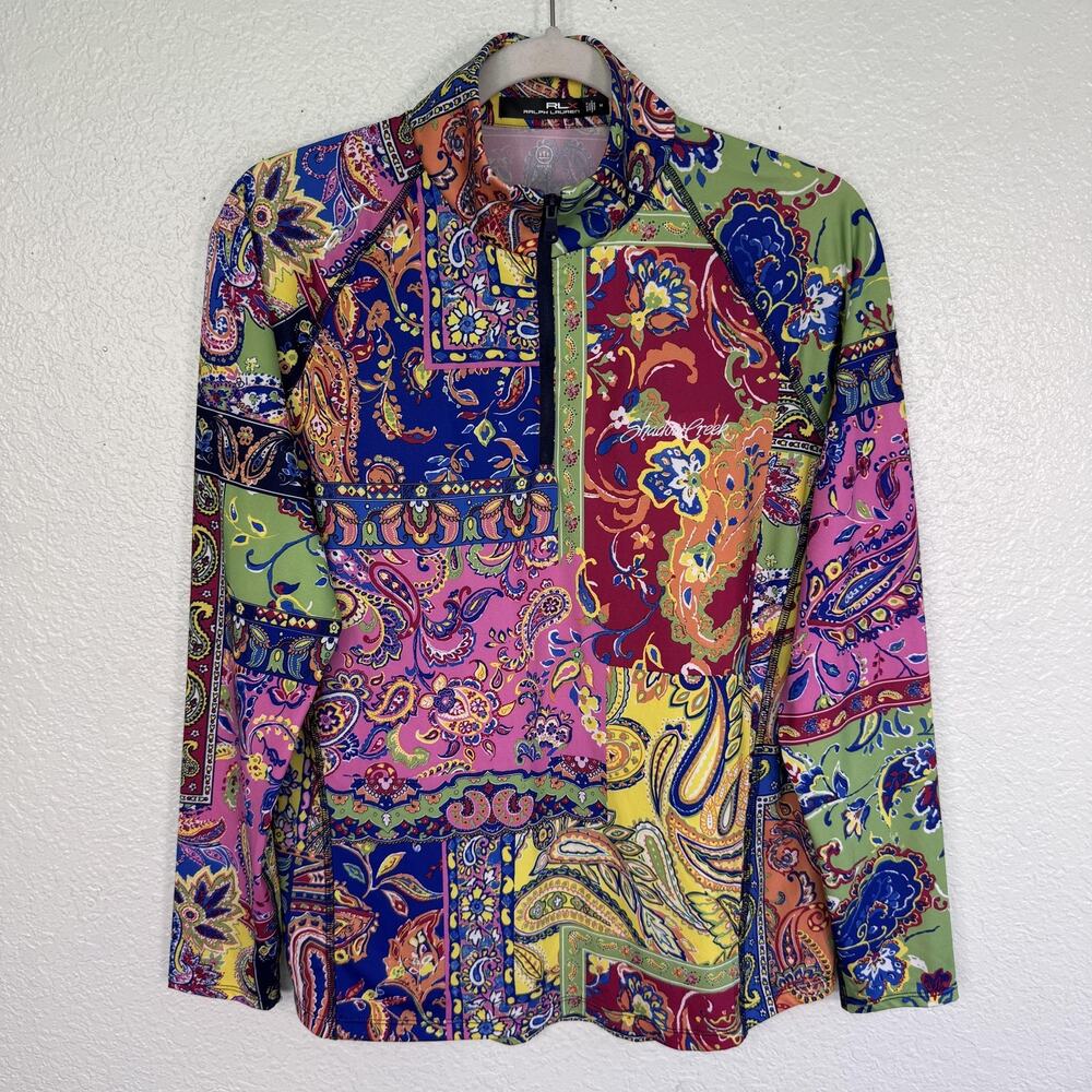 Ralph Lauren RLX Top Womens Medium Quarter Zip Paisley Golf Shadow Creek Logo